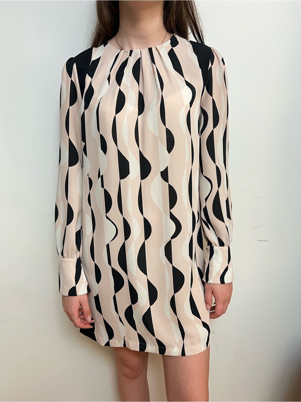 NWT BCBGMAXAZRIA Karla Shift Dress - Size S - Geometric Print Long Sleeve